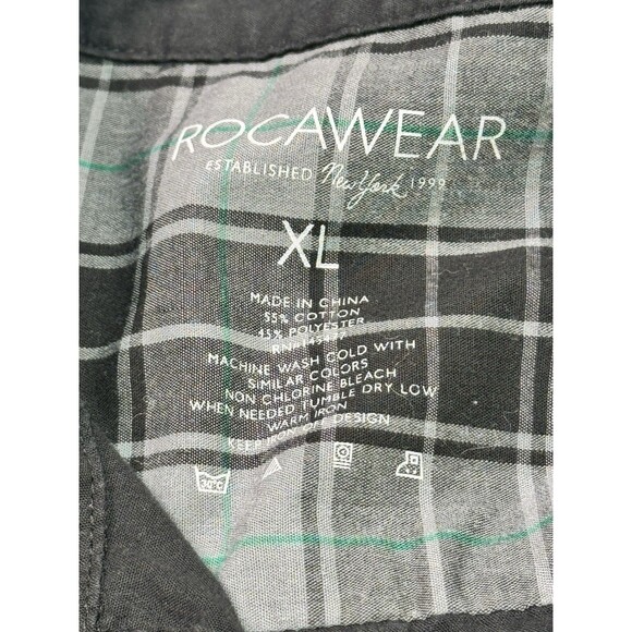 Men Black Short Sleeve Button Down Plaid Accents Rocawear Size Xl Dbl Pockets - Picture 5 of 11